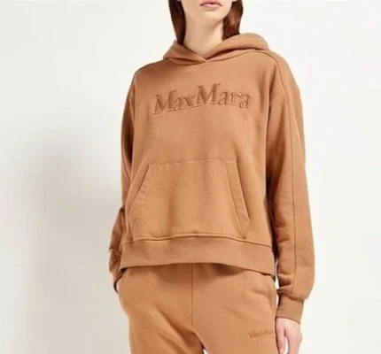 'S Max Mara Dandy Embroidered Logo Hoodie Pullover Sweatshirt Brown Size S NWT