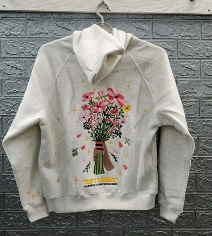 New DANDY Worldwide Gift Giving 2 Sided Embroidery Hoodie Grey Size Small